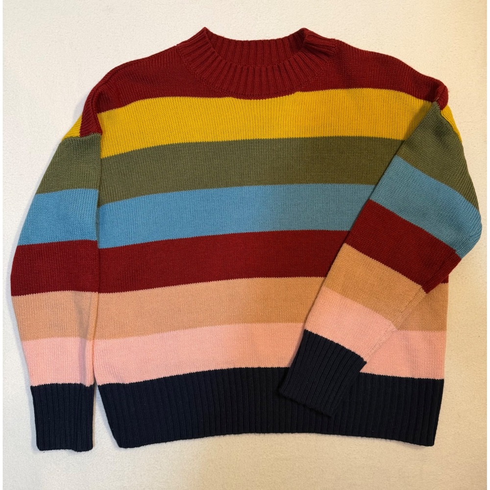 Timing Women Multi Color Rainbow Striped Crew Neck Knit Sweater DN1425 Small